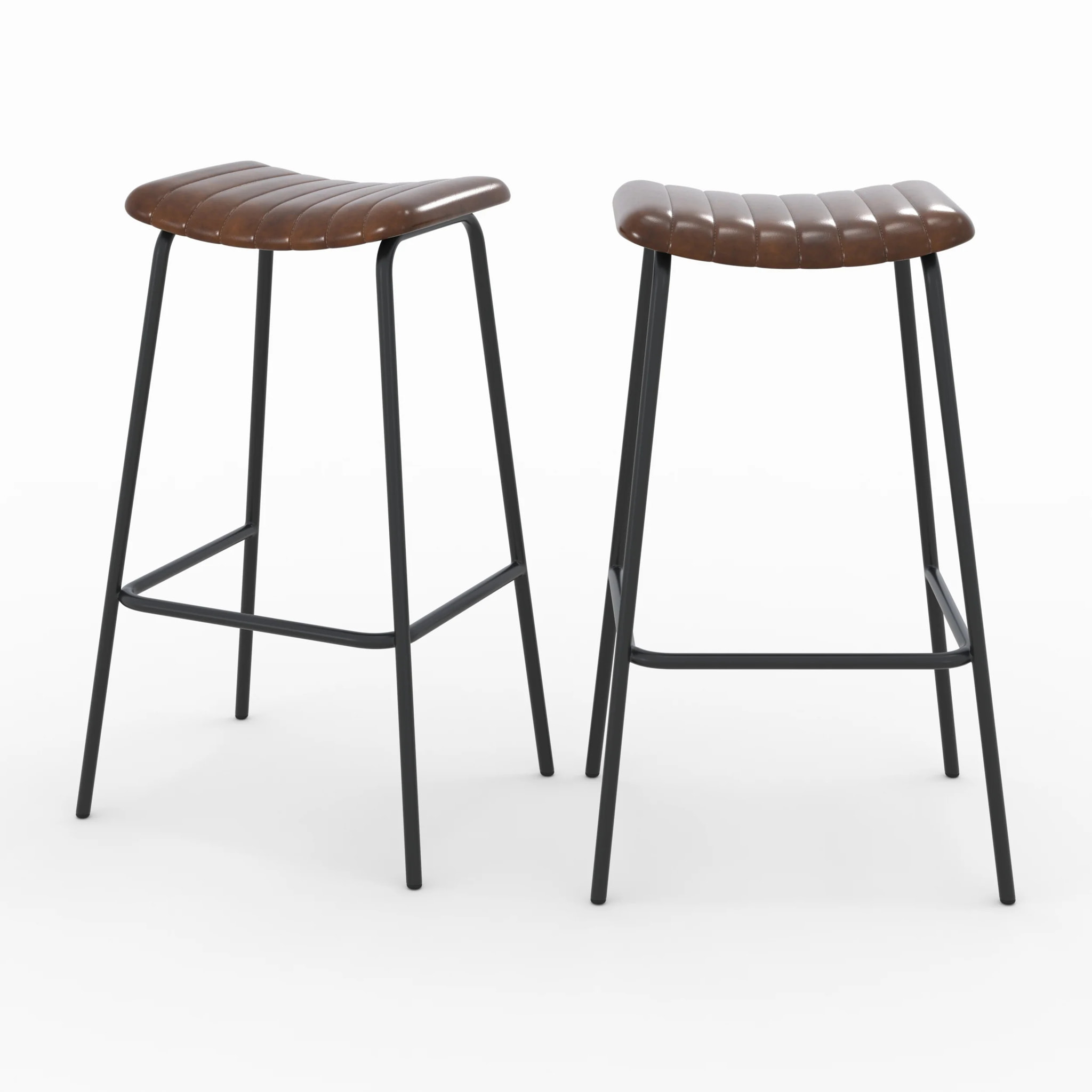 Lot de 2 tabourets de bar 77 cm en cuir marron et pieds en métal - Lupin