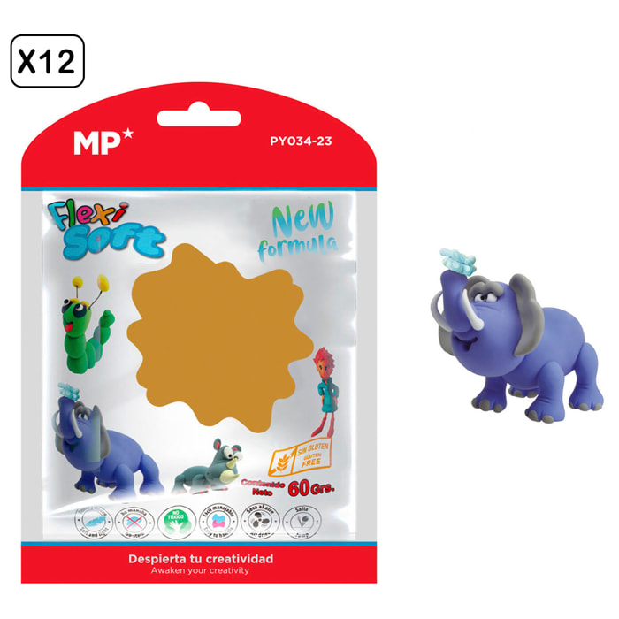 PACK 12 Uds. PASTA DE MODELAR 60 g MARRÓN