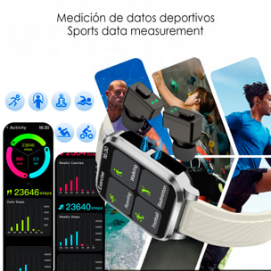Smartwatch AIMB-Z20. Con termómetro, modos de deporte, auriculares bluetooth integrados y 2 correas de silicona.