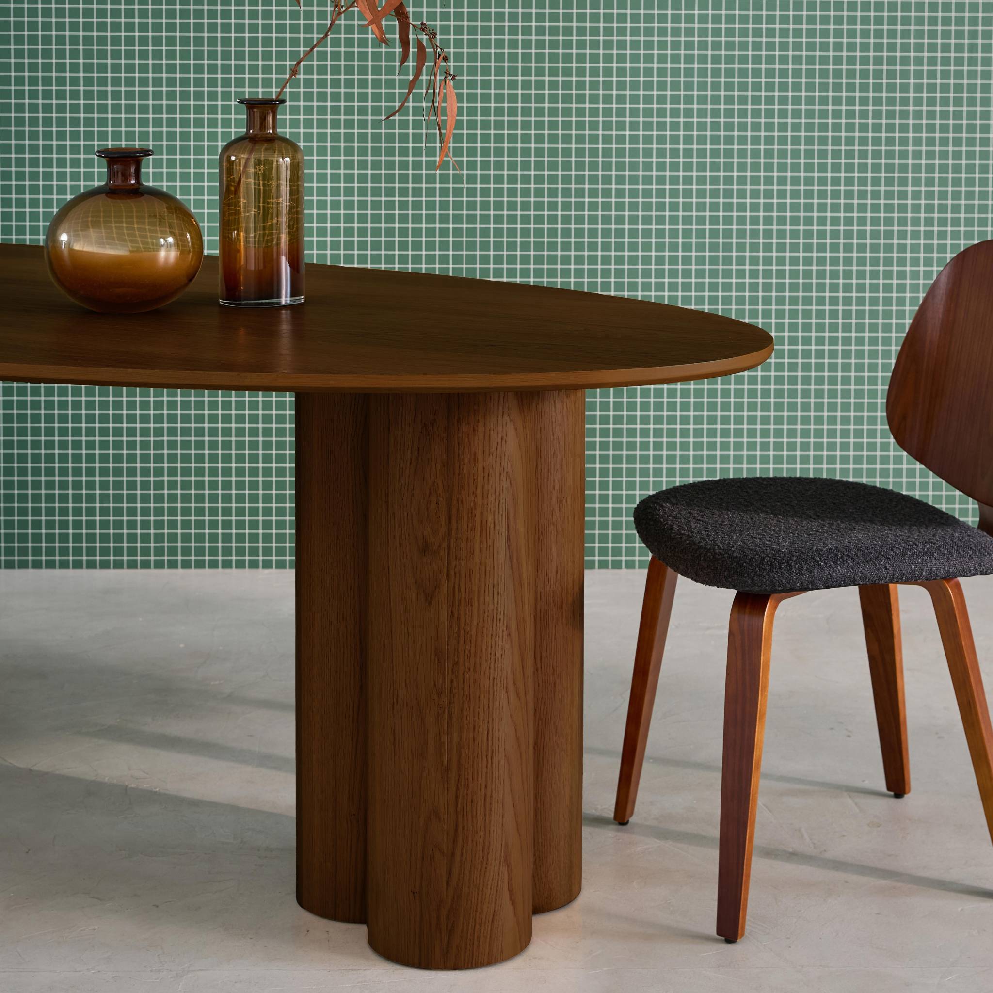 Table à manger ovale bois d'hévéa et placage chêne noyer 8 places 220cm - Leonore