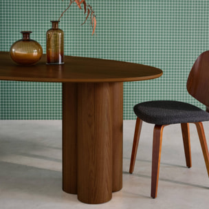 Table à manger ovale bois d'hévéa et placage chêne noyer 8 places 220cm - Leonore