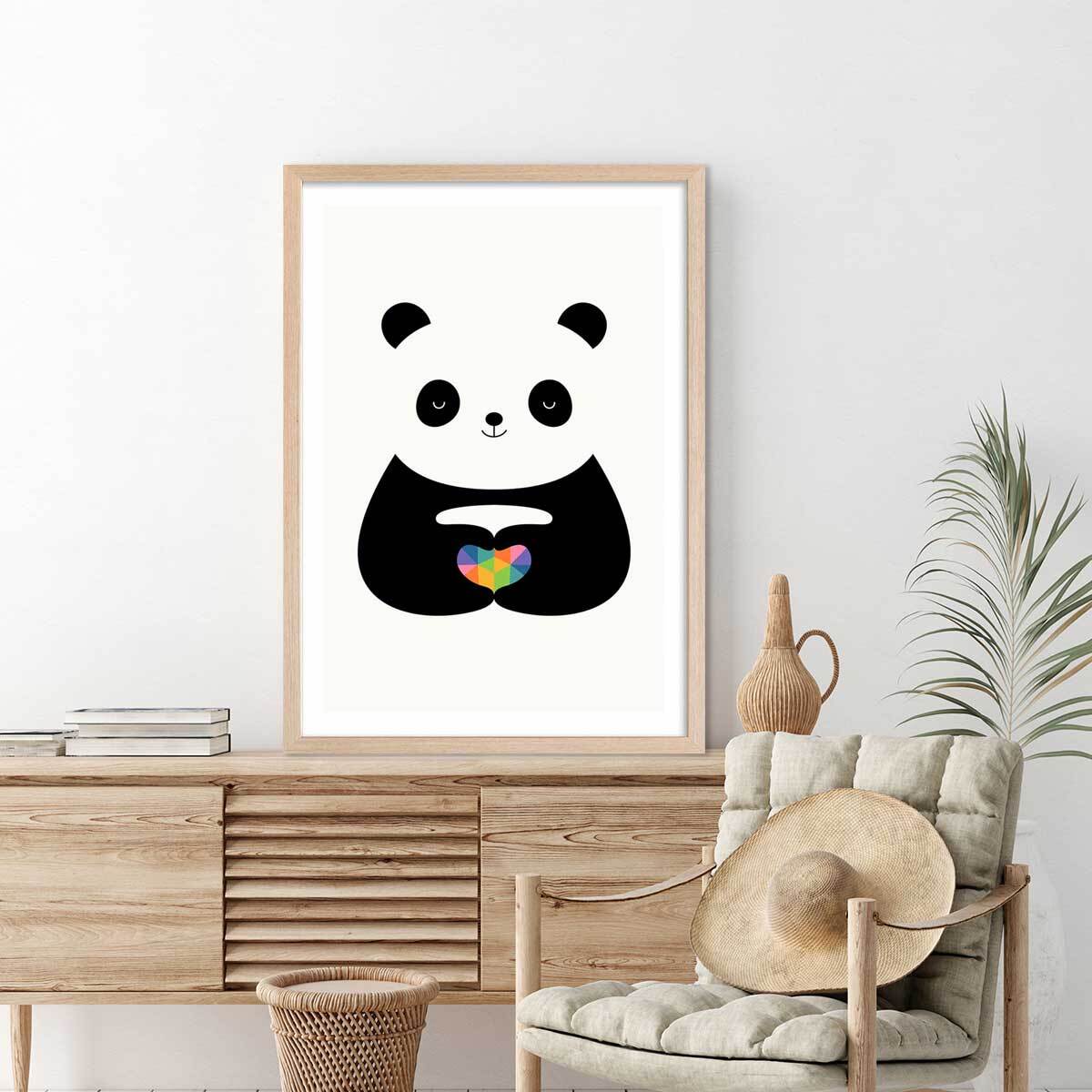 Affiche  love panda Affiche + cadre en bois - Chêne