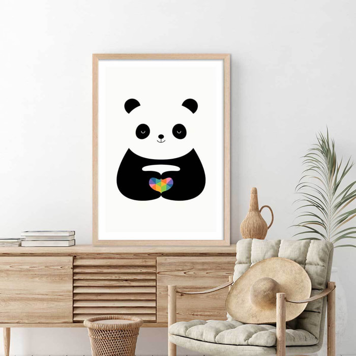 Affiche  love panda Affiche + cadre en bois - Chêne