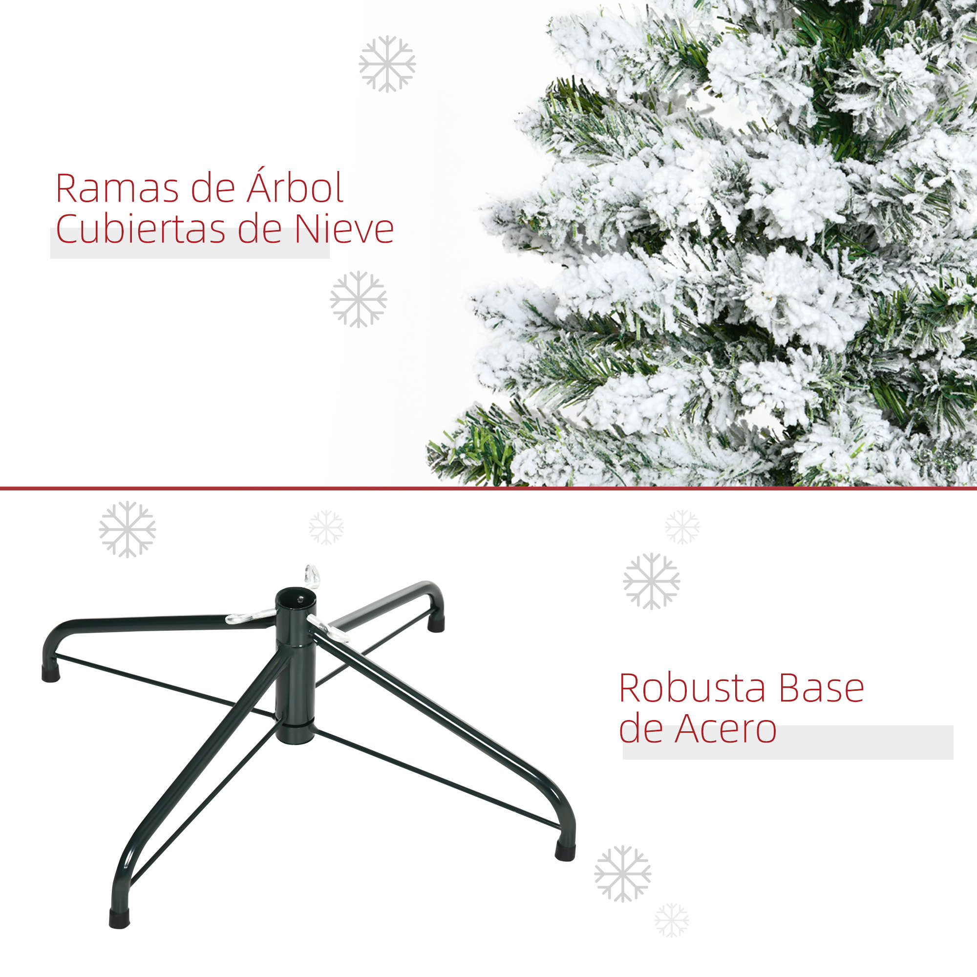 Árbol de Navidad Artificial 120 cm con Nieve Ignífugo con 200 Ramas Apertura Automática Base Plegable y Soporte Metálico Decoración Navideña para Interiores Verde