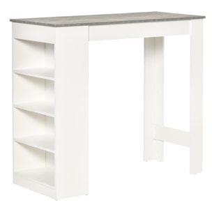 HOMCOM Mesa de Bar Mesa Alta Tipo Bistró de Cocina con Estantería de 4 Niveles Estilo Moderno de Melamina para Comedor Salón 115x50x102,7 cm Blanco y Gris