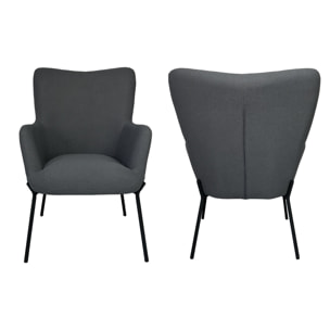 Fauteuil en tissu boucle gris avec repose-pieds EIRA