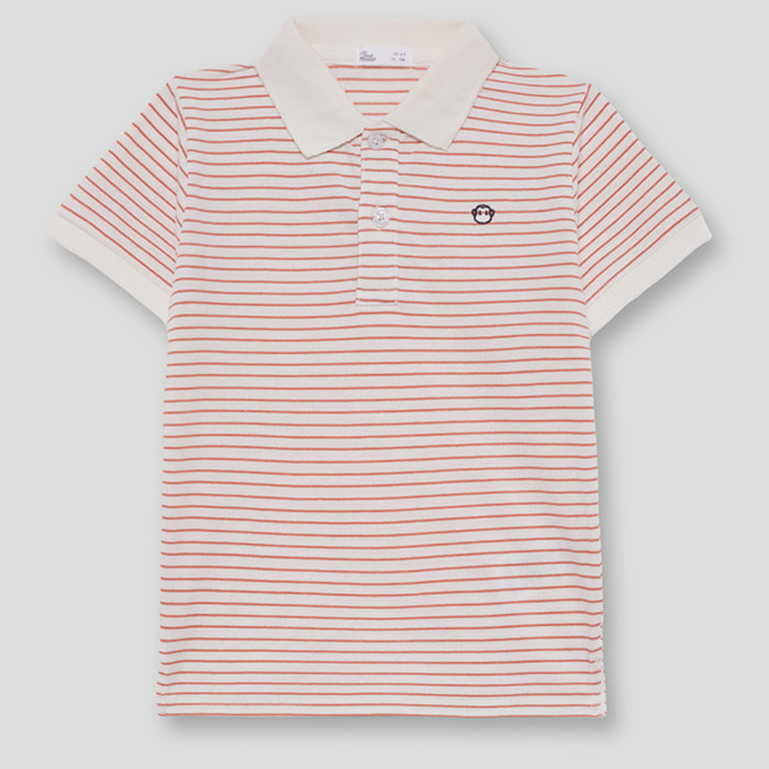 Polo de manga corta con estampado de rayas horizontales, cuello con solapa y cierre de botones | Color: Crudo | Street Monkey