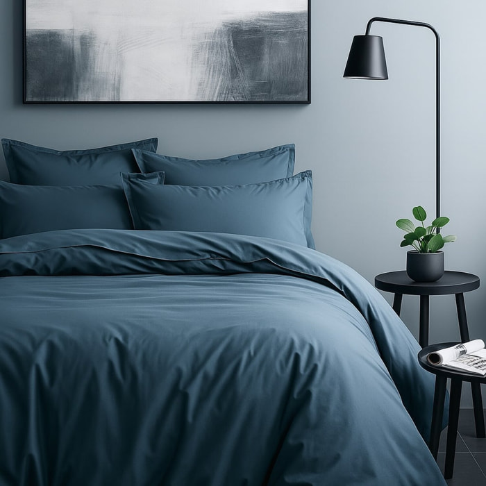 Parure Housse De Couette Uni 100% Satin de Coton - Sati - Bleu Cobalt