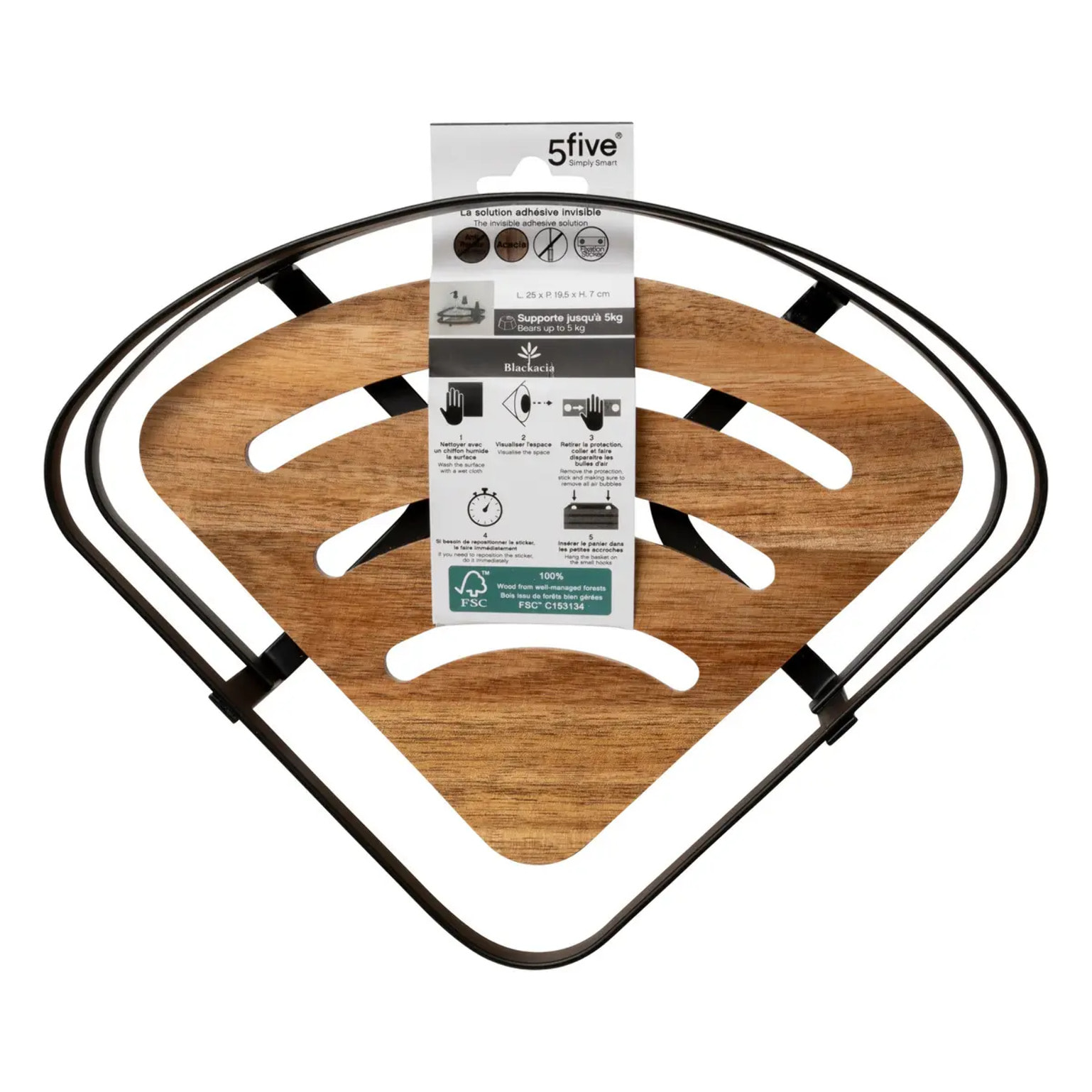 Étagère de douche d'angle "Blackacia" en acacia