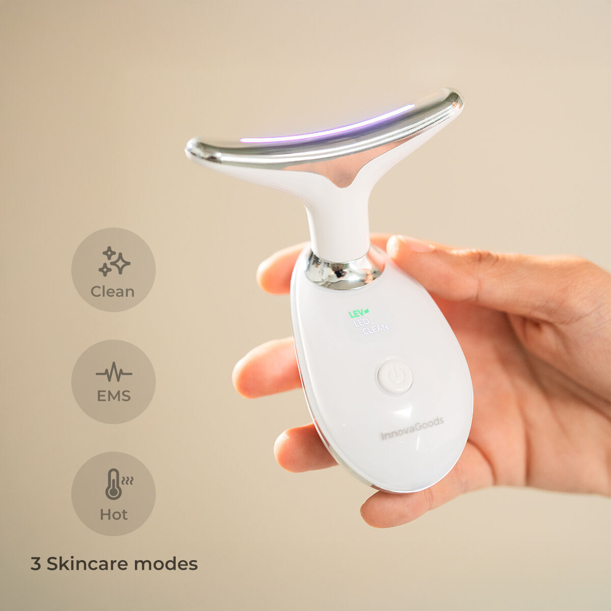 Pack Massaggiatore Viso Rassodante con LED, EMS e Calore e Siero Viso Kombucha Vibeboost 30 ml InnovaGoods