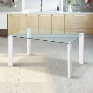Mesa de comedor fija con sobre de cristal y blanco 150x90 cm Valya Cristal - Blanco