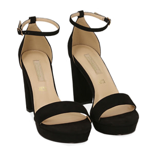 Sandalias negras de microfibra, tacón 9,5 cm