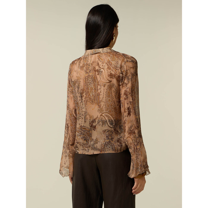 Oltre - Camicia fantasia in creponne - Marrone
