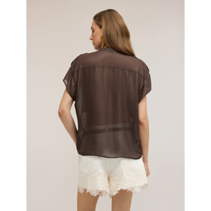Motivi - Camicia in georgette laminata con tasche - Marrone