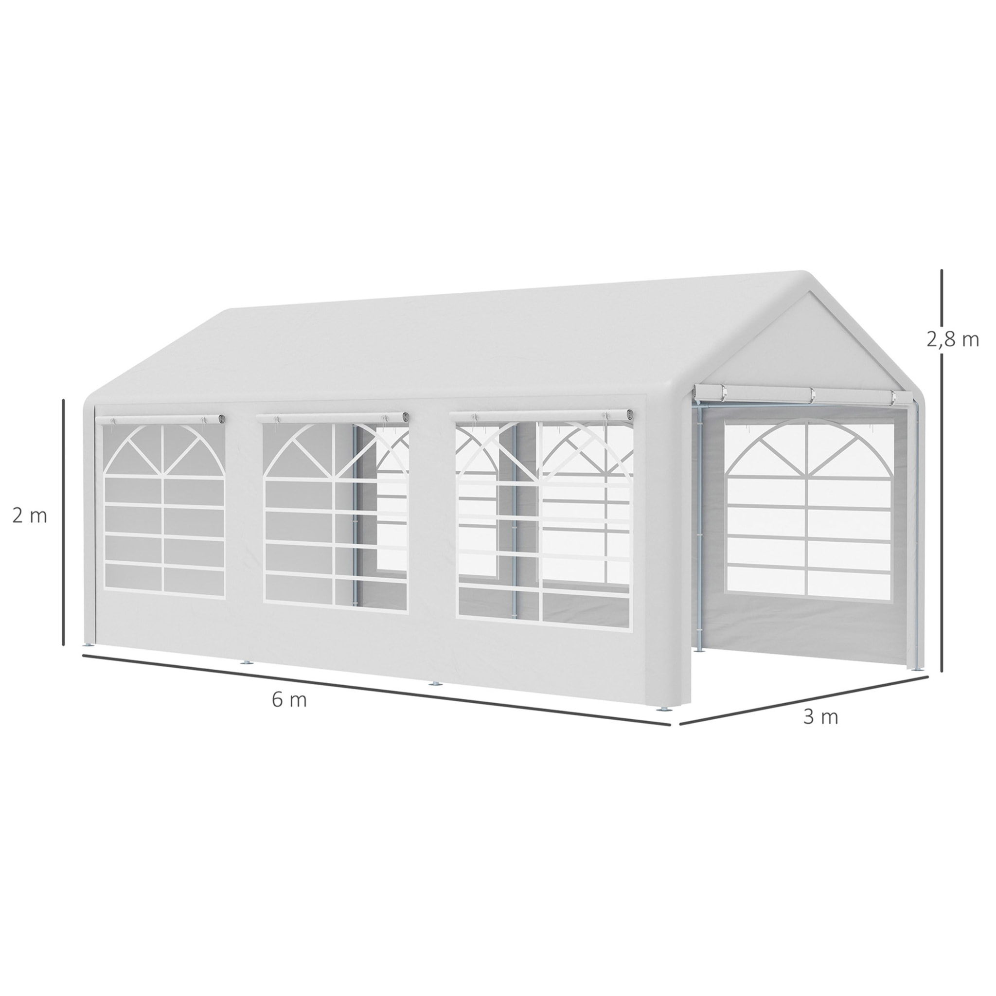 Carpa para Fiestas de Jardín 6x3m con 4 Paneles Laterales 2 Puertas y 6 Ventanas