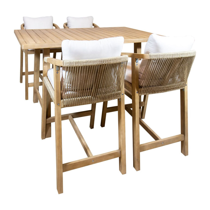 Ensemble table haute et chaises en bois d'acacia 4 places SAONA
