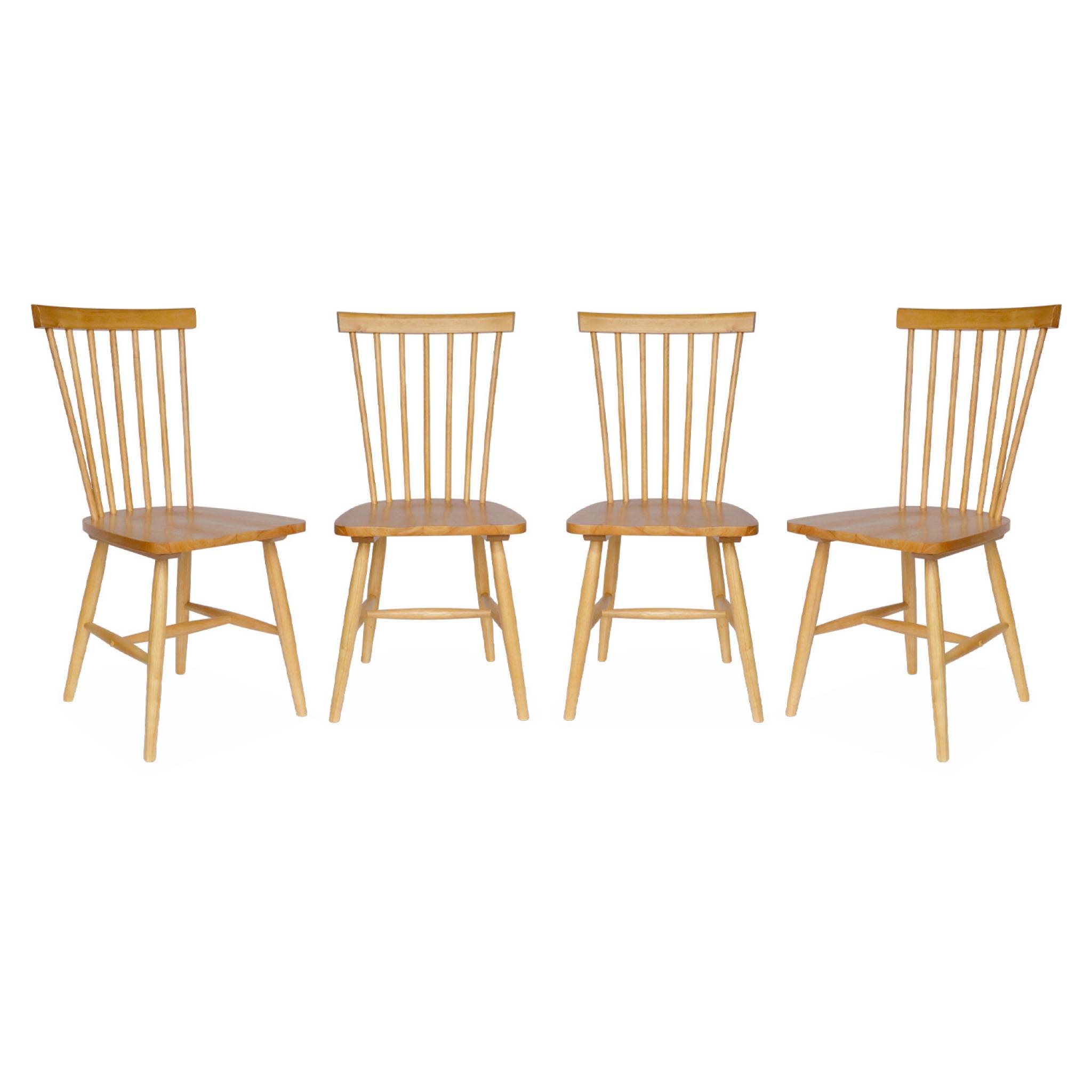 Lot de 4 chaises naturelles à barreaux en bois d'hévéa. ROMIE. L 50.8 x P 44.2 x H 90cm