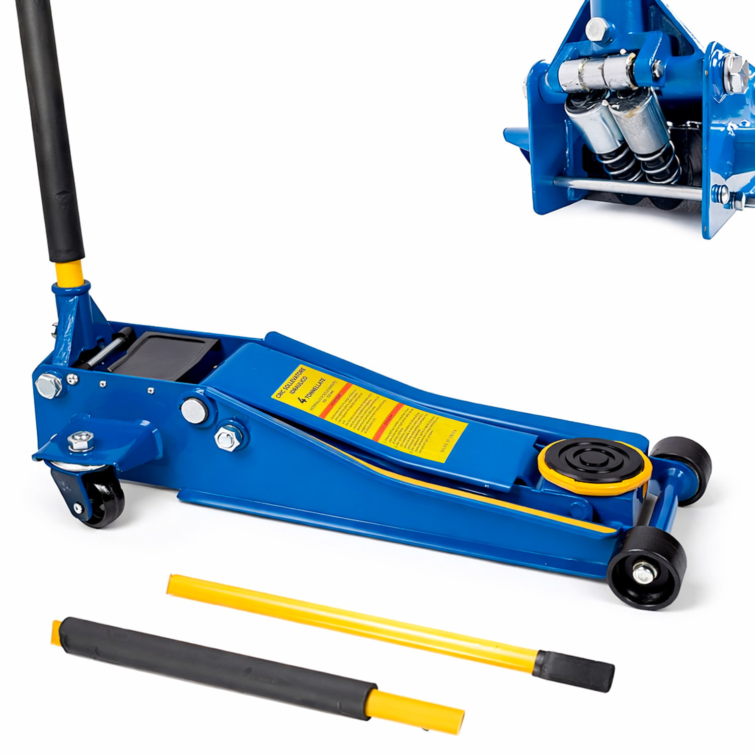 Cric Idraulico a Carrello Professionale 4T Inez Super Ribassato Doppio Pistone Martinetto Auto Officina 4 Tonnellate Sollevatore Idraulico Acciaio