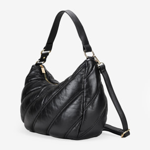 Bolso de hombro media luna negro con cosido acolchado