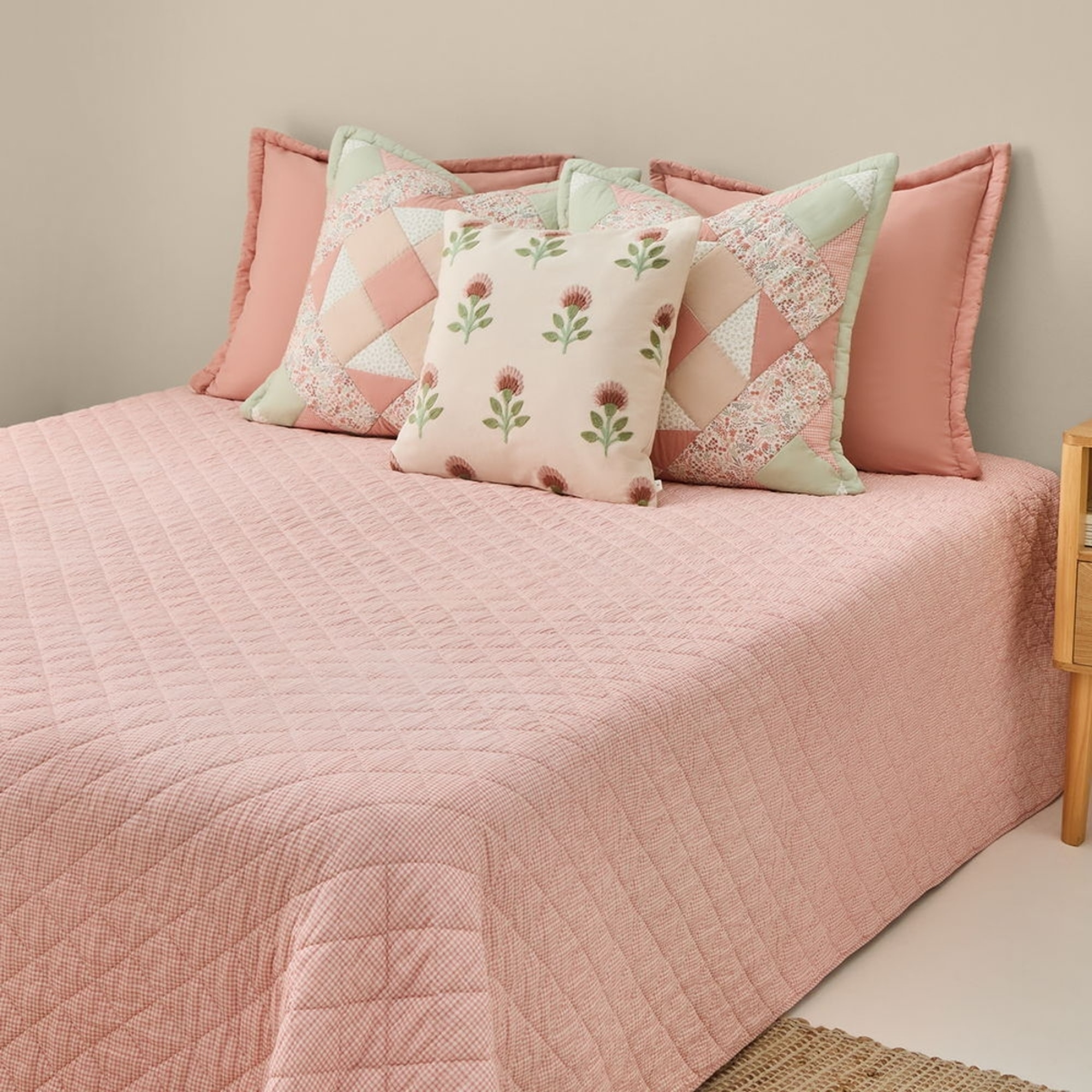 Colcha de algodón acolchada patchwork Crepatcol color rosa 100% Algodón
