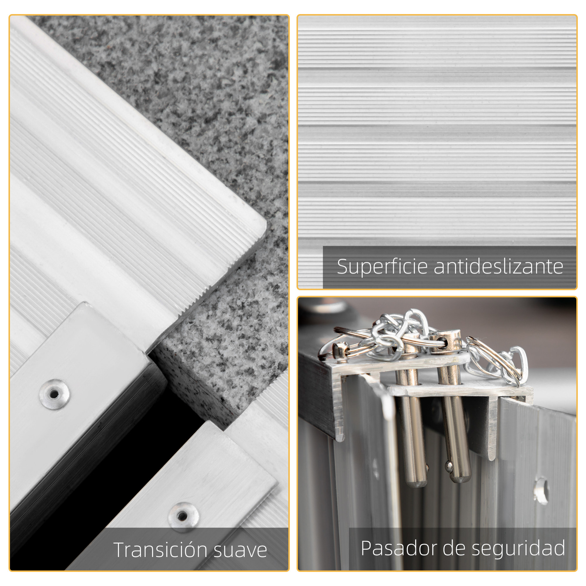 Rampa para Sillas de Ruedas Plegable, 61 cm, Carga 270 kg, Rampa Portátil de Aluminio Antideslizante con Bordes de Seguridad y Asa, para Escaleras, Puertas, Discapacitados