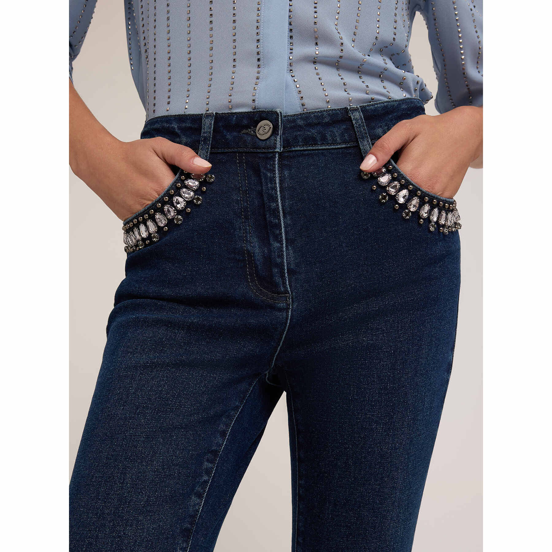 Motivi - Jeans skinny con tasche ricamate - Blu