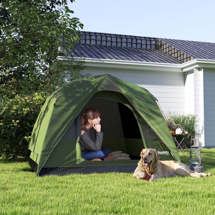 Tienda de Campaña para 2-4 Personas Tienda de Camping Plegable con Puerta Ventanas de Malla Bolsillo Gancho y Bolsa de Transporte Impermeable Fácil Instalación para Senderismo Verde y Gris