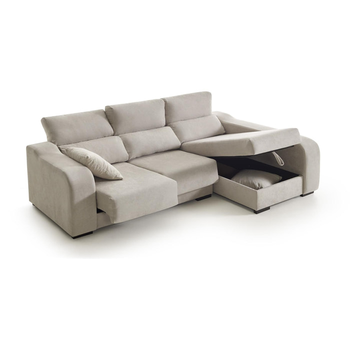 Sofá Chaiselongue Zafiro 3 Plazas Tela Antimanchas Derecha Color Beige