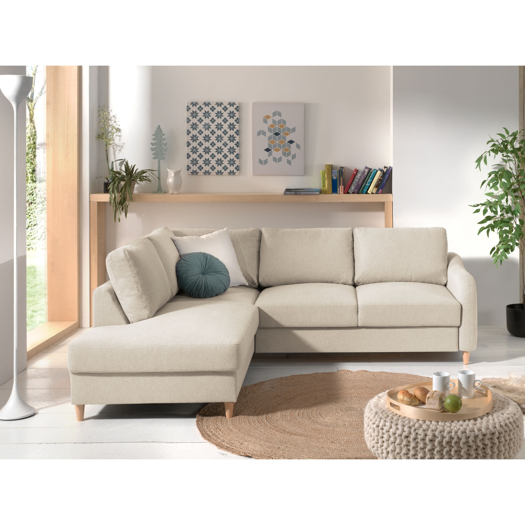 Will - canapé d'angle gauche - convertible - 5 places - en tissu - Beige