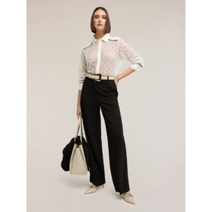 Motivi - Camisa de encaje macramé con bandas en contraste - Blanco