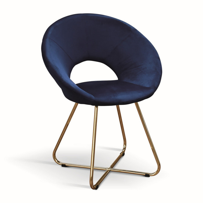 Set di 2 poltroncine ZANTE in tessuto effetto velluto blu e base in metallo color oro