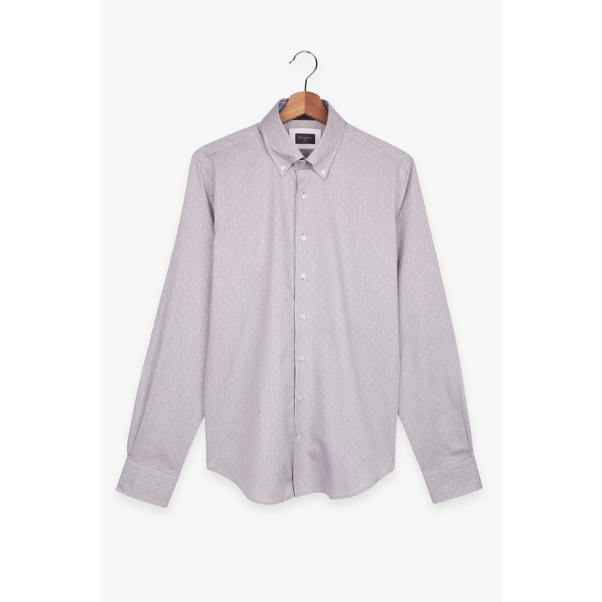 Camicia Uomo 2 Bottoni Button Down Slim Oxford Fantasia Grigio/Bianco