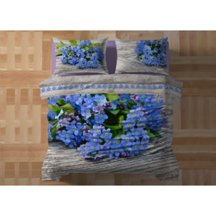 Parure Lenzuola Copriletto Digitale Disegno Nontiscordardime Misura Letto Matrimoniale