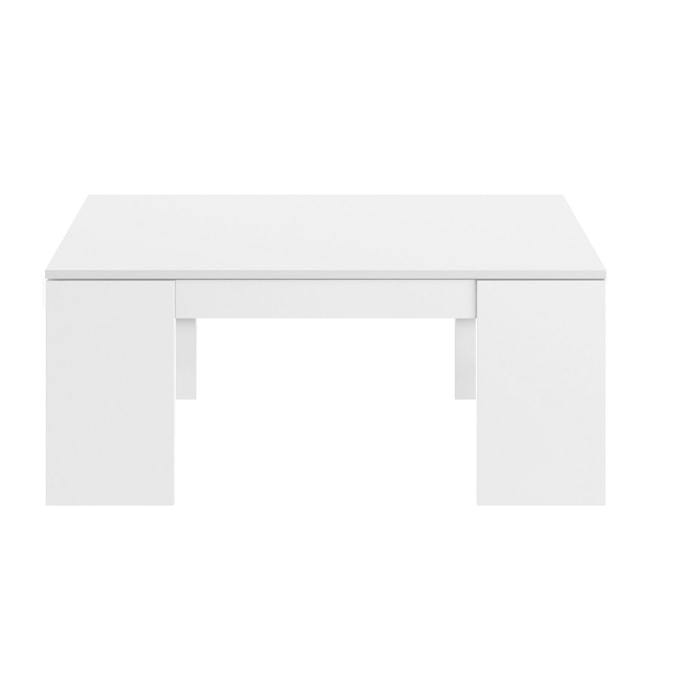 Tavolino da salotto Malibu, Tavolino da caffè con piano elevabile, Tavolo basso da soggiorno, cm 100x50h43/84, Bianco lucido