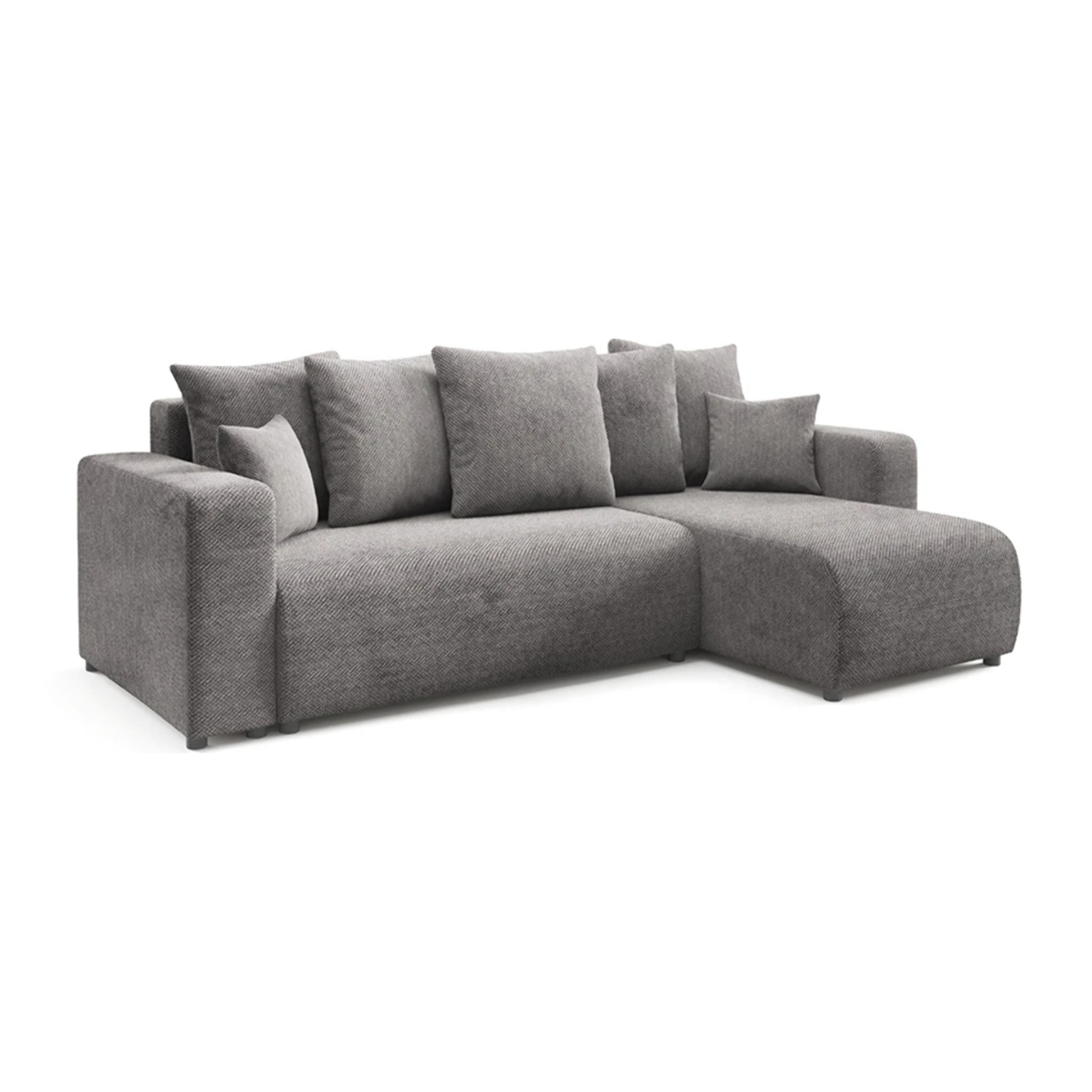 GLORIA - Canapé d'angle droit convertible 4 places en tissu gris foncé