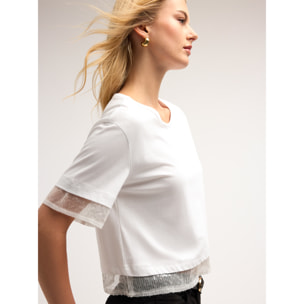 Motivi - Camiseta con bordes de lentejuelas - Blanco