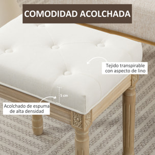 Reposapiés Salón Rústico, Taburete Bajo Tapizado en Lino Sintético con Patas Talladas de Madera, Otomana para Dormitorio, Sofá, Beige