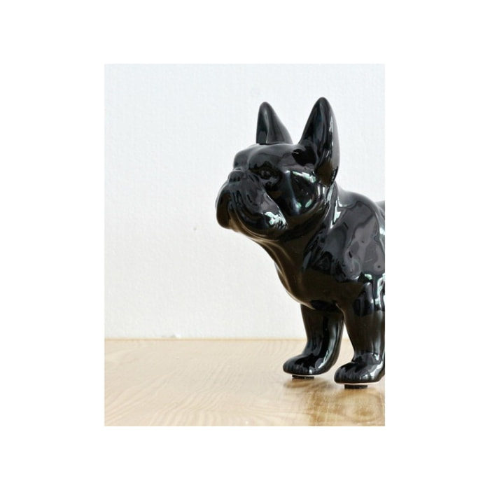 Statuette chien bulldog noir en résine H20cm - MAXWELL