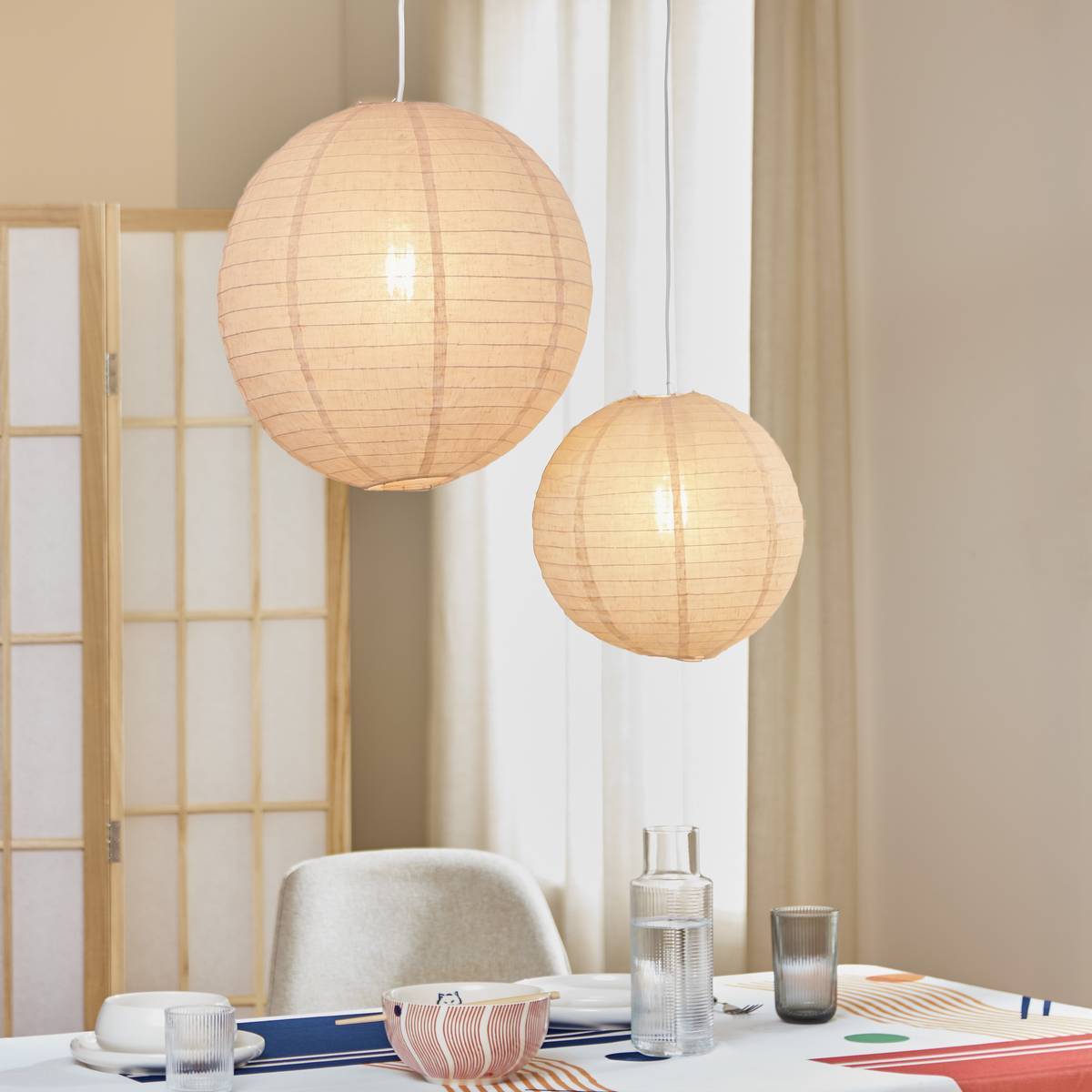 Lanterne boule Jordy en lin D.43cm blanc