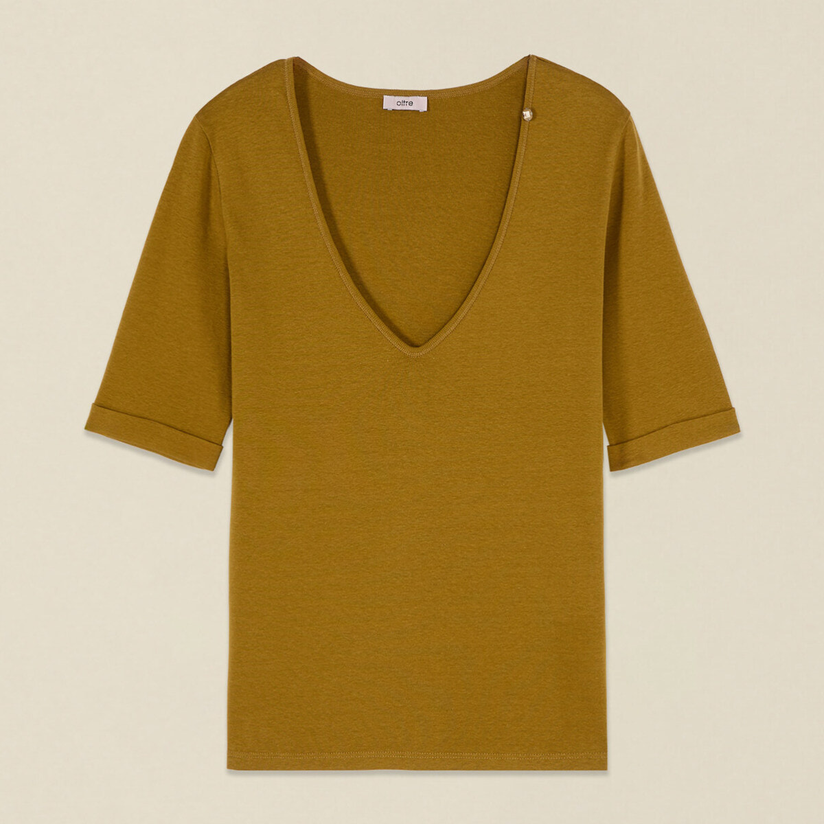 Oltre - T-shirt con scollo a V e maniche slim - Verde