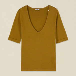 Oltre - T-shirt con scollo a V e maniche slim - Verde