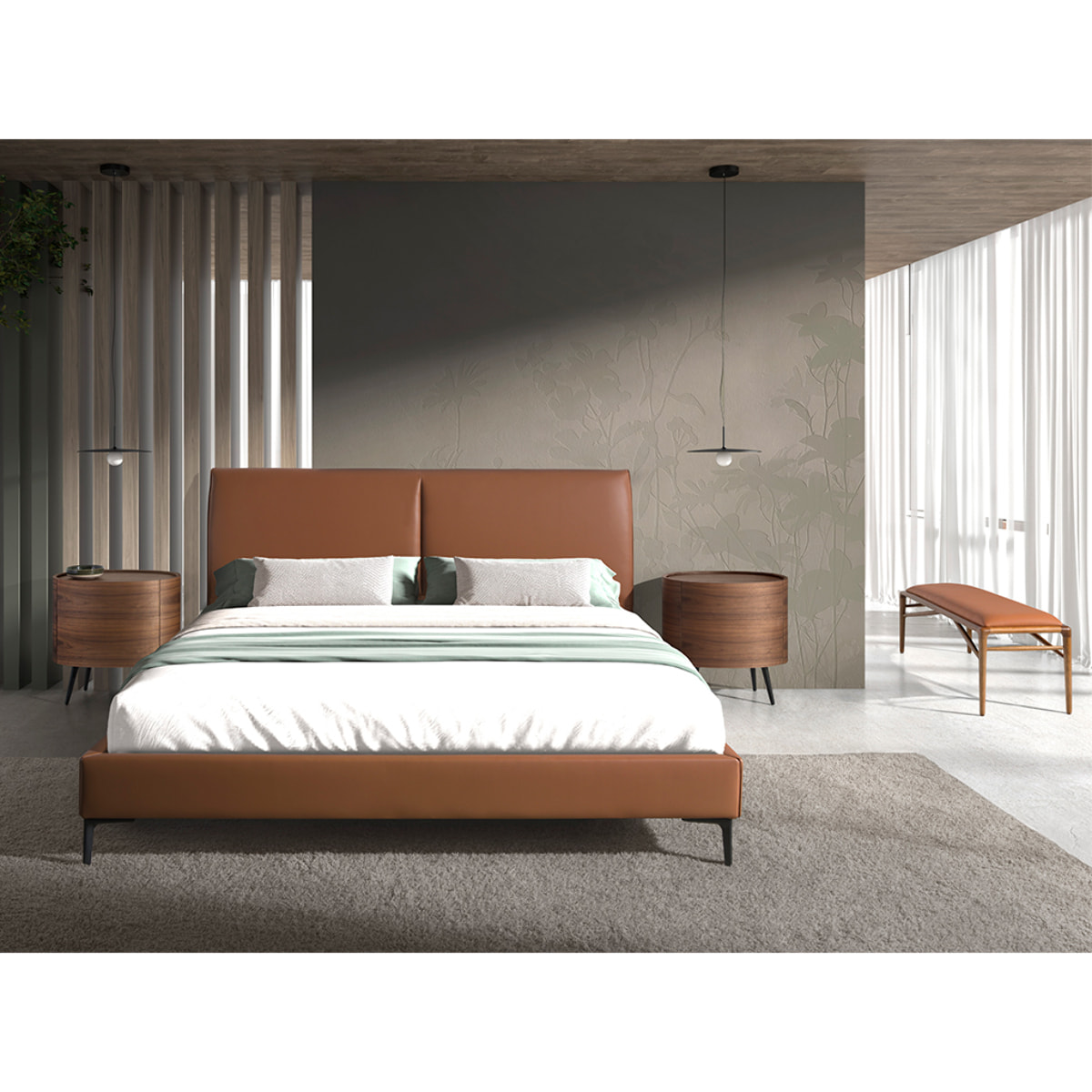 Banqueta Angel Cerdá con asiento tapizado en polipiel en marrón 130x40x43cm