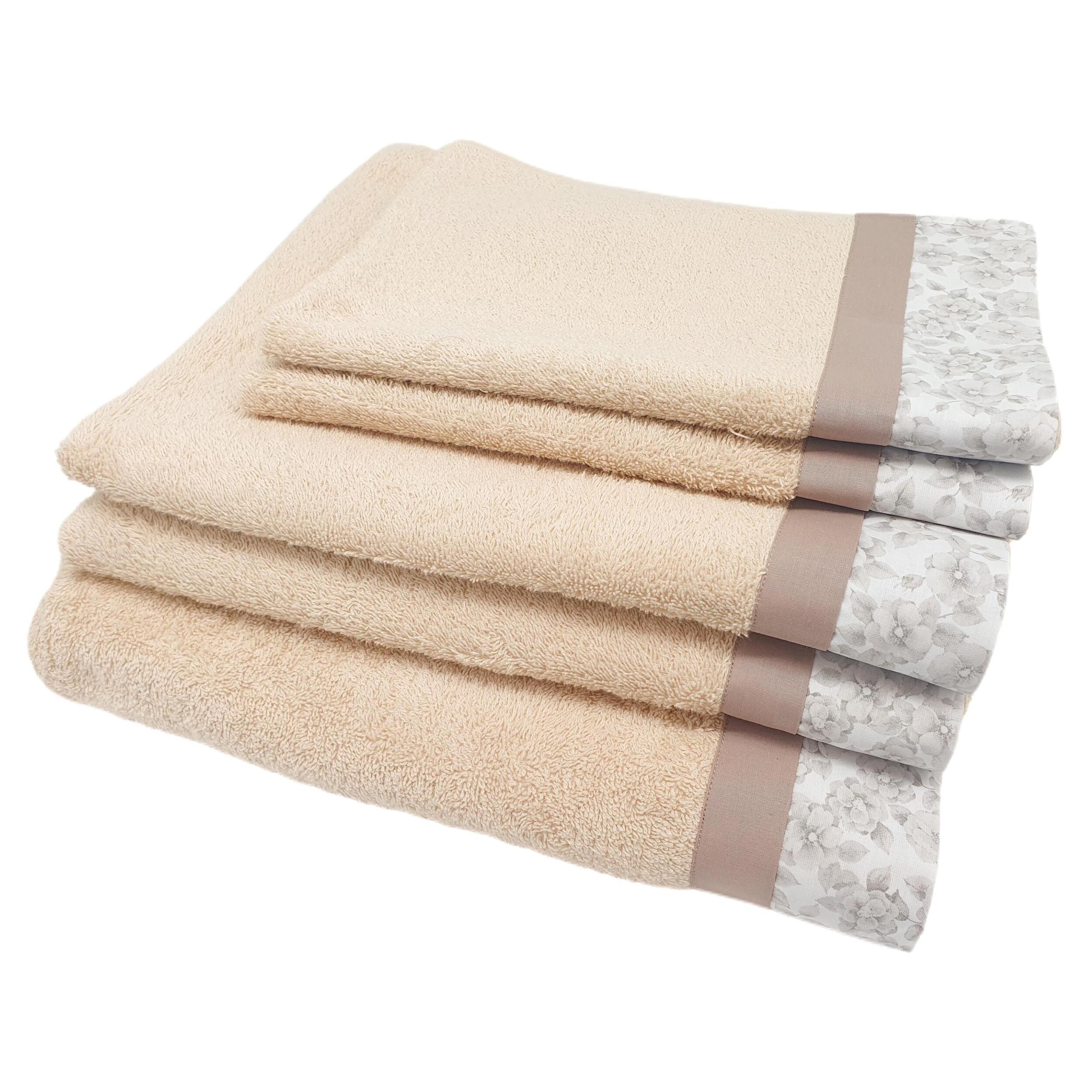 Set Spugna PRIMULA 5 Pezzi: 2 Viso+2 Ospite + 1 Telo Bagno - 450 gr/m² - Nocciola - Puro Cotone