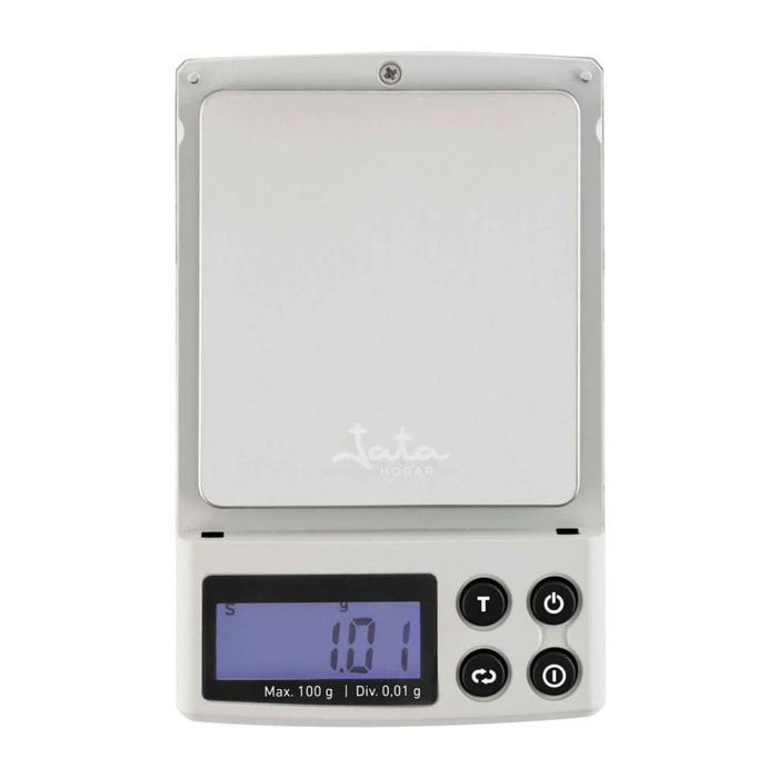 Báscula de alta precisión JATA HBAL1774 hasta 100 gramos. Superficie acero inoxidable. Visor LCD