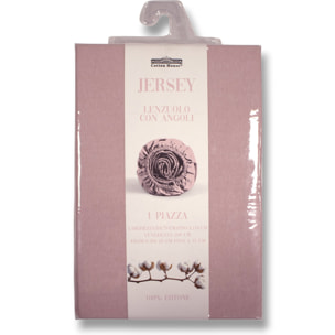 LENZUOLO SOTTO CON ANGOLI PER LETTO SINGOLO IN JERSEY DI COTONE ROSA