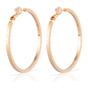 Pendientes de aro plano de cobre con baño de oro auténtico y acabado brillante, 50 mm, cierre catalán de plata de ley 925 con acabado dorado electroplateado.