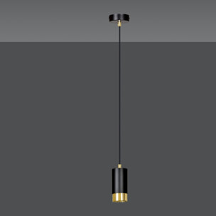 Lampada a sospensione Fumiko in acciaio nero opaco e oro