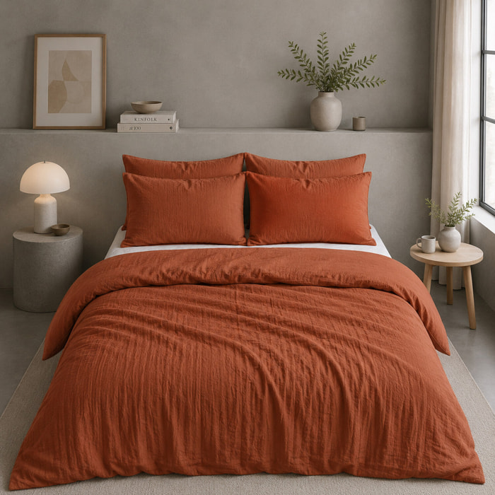 Housse de couette 100% gaze de coton lavé safran minéral