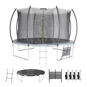 Trampoline rond Ø 370cm gris - Saturne Inner XXL – trampoline de jardin avec filet de protection intérieur. échelle. bâche. filet pour chaussures et kit d'ancrage