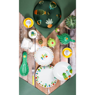 Service 18 assiettes Excelsa Cactus, porcelaine, multicolore